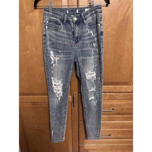 Judy Blue Denim Jeans Skinny 5 27 Destroyed Distressed Splatter JB88432 - Picture 1 of 3